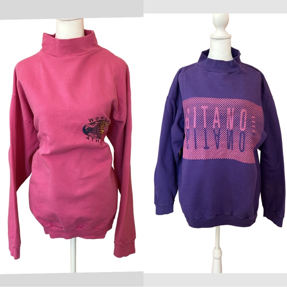 VTG 90 retro gym High mock neck drop shoulder oversized sweatshirt bundle 2 - Picture 2 of 16